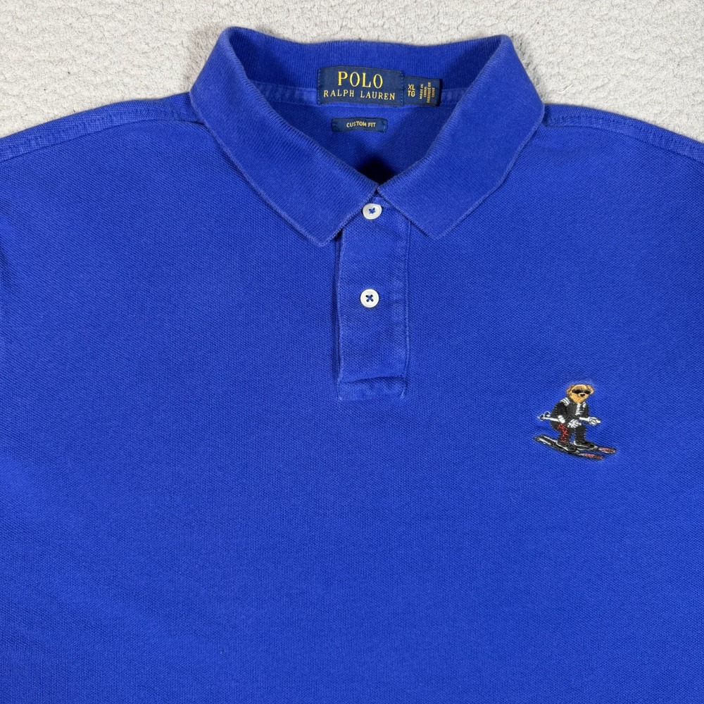 Polo Ralph Lauren Shirt Mens XL Blue Ski Bear Custom Fit Casual Preppy Logo